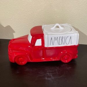 New Rae Dunn America patriotic ceramic truck canister